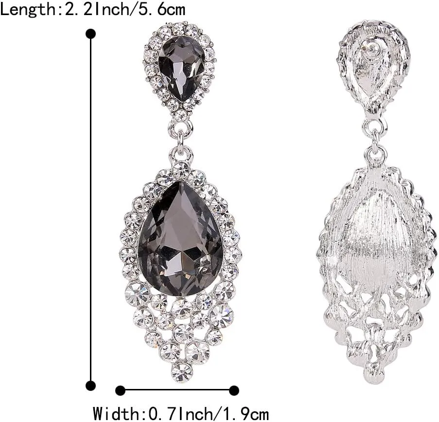 BriLove Women's Wedding Bridal Crystal Teardrop Cluster Beaded Chandelier Dangle Pierced Earrings