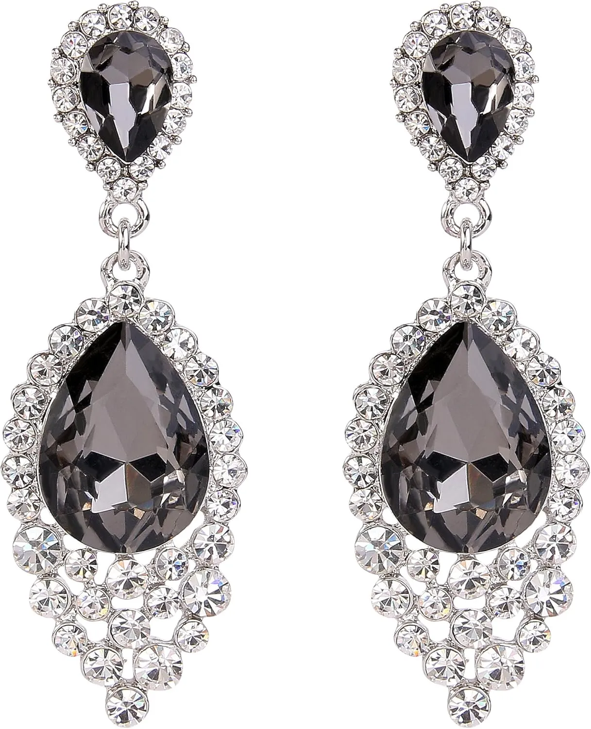 BriLove Women's Wedding Bridal Crystal Teardrop Cluster Beaded Chandelier Dangle Pierced Earrings