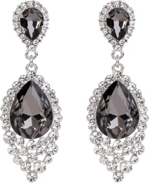 BriLove Women's Wedding Bridal Crystal Teardrop Cluster Beaded Chandelier Dangle Pierced Earrings