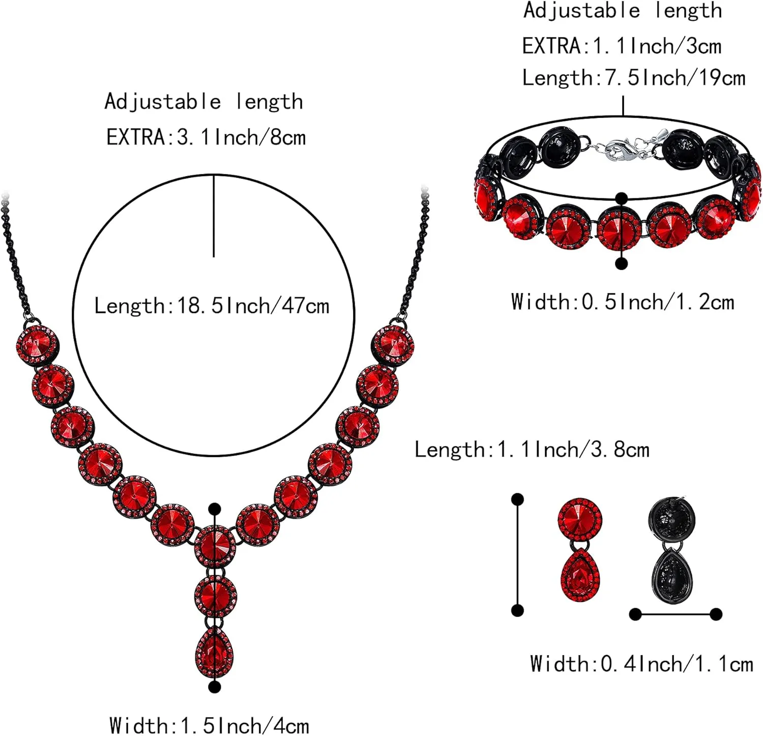 BriLove Women's Wedding Bridal Round Teardrop Crystal Necklace Sparkle Halo Bracelet Pierced Dangle Earrings Jewelry Set