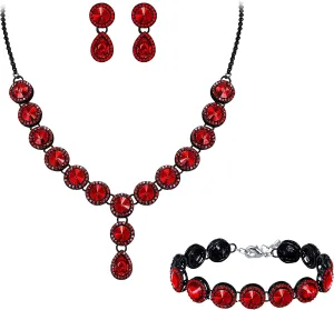 BriLove Women's Wedding Bridal Round Teardrop Crystal Necklace Sparkle Halo Bracelet Pierced Dangle Earrings Jewelry Set