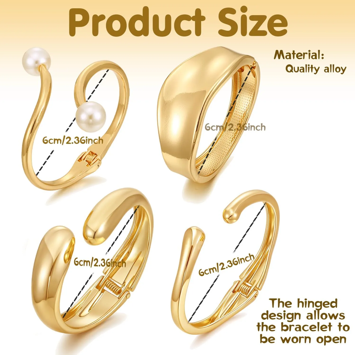 BROCC 2-4PCS Gold Cuff Bangle Bracelets for Women Trendy Hinged style Adjustable Cuff Bangle Bracelet Wrist Wrap Irregular Minimalist Jewelry Set