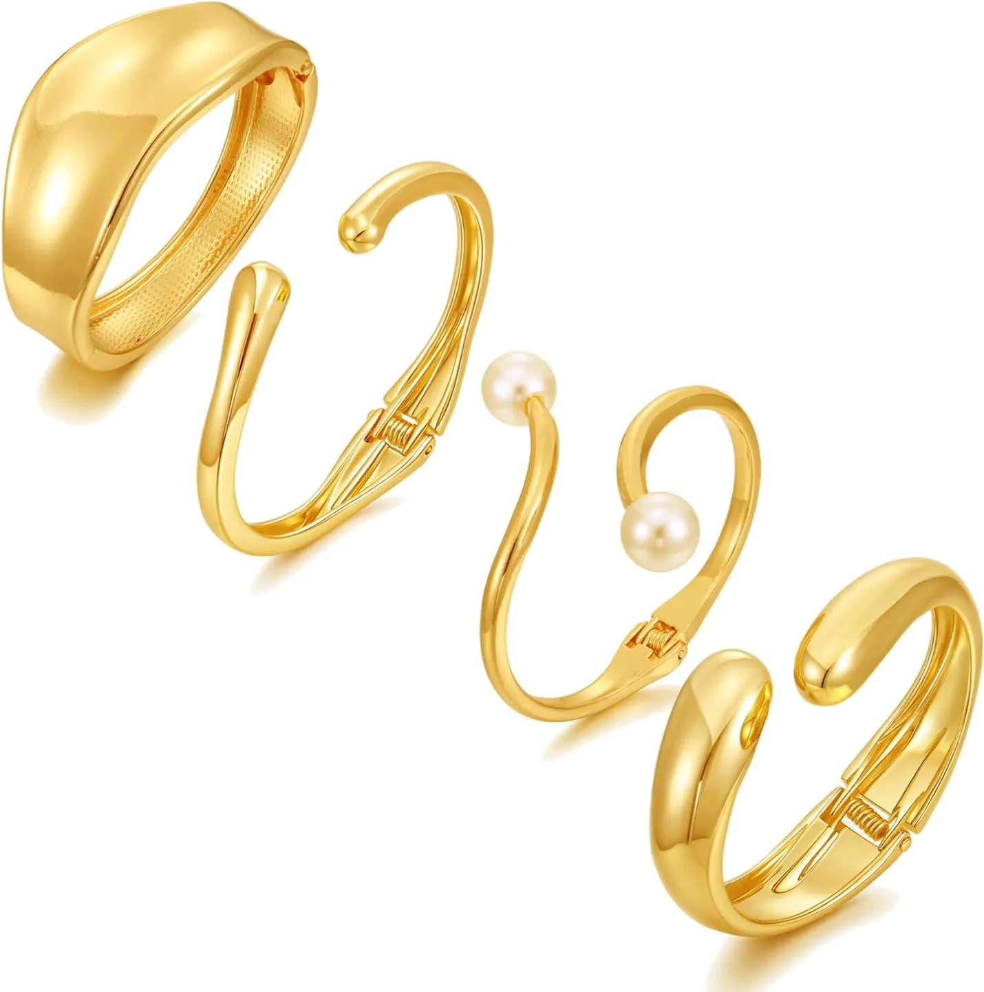 BROCC 2-4PCS Gold Cuff Bangle Bracelets for Women Trendy Hinged style Adjustable Cuff Bangle Bracelet Wrist Wrap Irregular Minimalist Jewelry Set