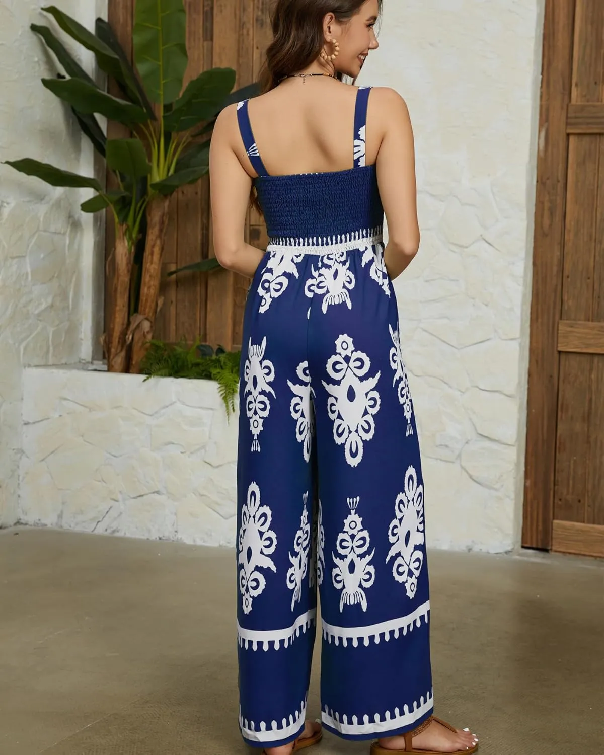 Bsubseach Women Boho Jumpsuits Sleeveless Floral Print High Waist Wide Leg Overalls with Pocket 2025 Summer Vacation Outfits