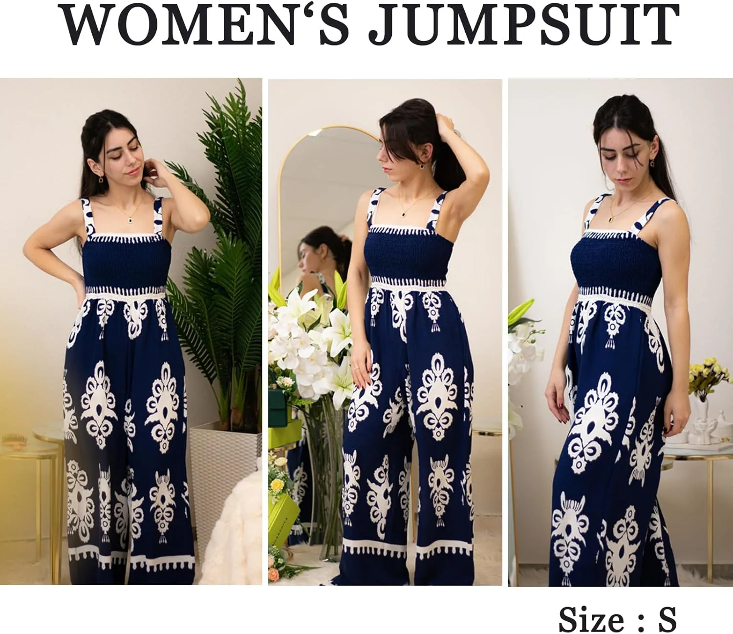 Bsubseach Women Boho Jumpsuits Sleeveless Floral Print High Waist Wide Leg Overalls with Pocket 2025 Summer Vacation Outfits