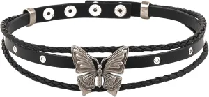 Butterfly Leather Bracelets & Necklace Combo Adjustable Grunge & Punk Gothic Black Single Multi-Layered Choker
