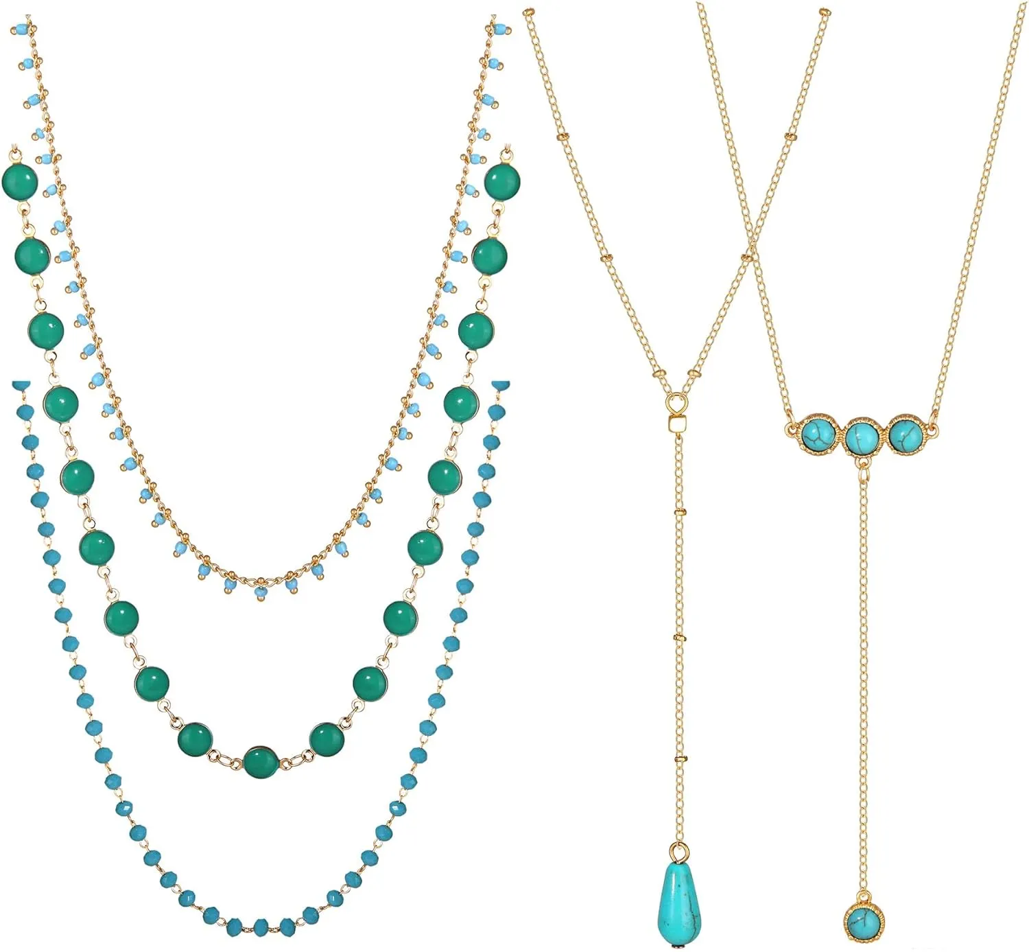 BVGA 5Pcs Dainty Gold Turquoise Necklaces for Women Boho Beaded Handmade Layered Chain Choker Necklace Set Jewelry Gifts