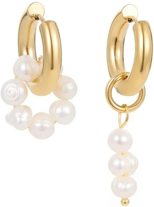 CAITLYNMINIMALIST 18K Gold Sterling Silver Chunky Statement Bold Removable Charm Pearl Hoop Earrings for Women