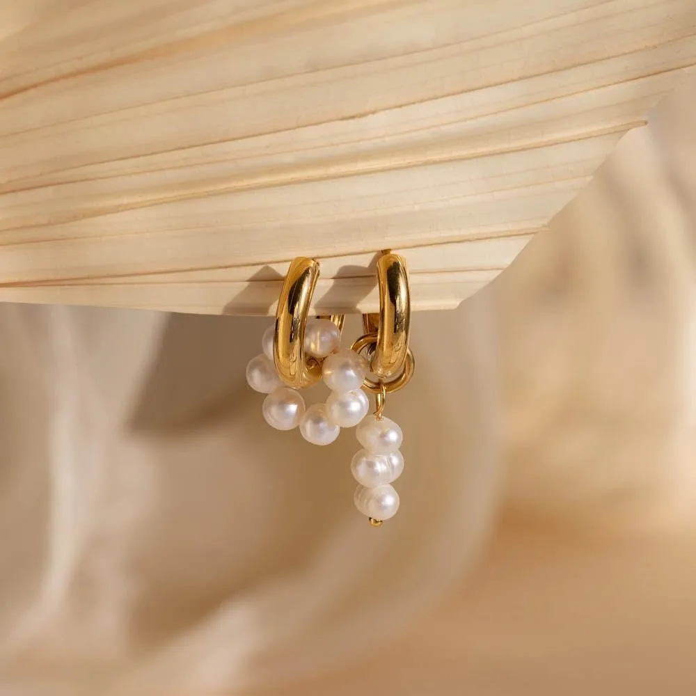 CAITLYNMINIMALIST 18K Gold Sterling Silver Chunky Statement Bold Removable Charm Pearl Hoop Earrings for Women
