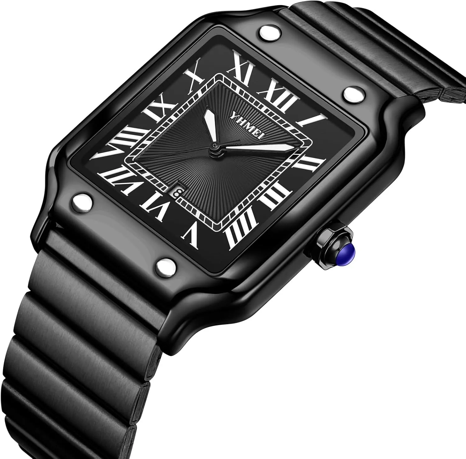 CARLIEN Unisex Classic Square Roman Numerals Silver Analog Waterproof Watches for Women Men Stainless Steel Strap Date Display Casual Wristwatch