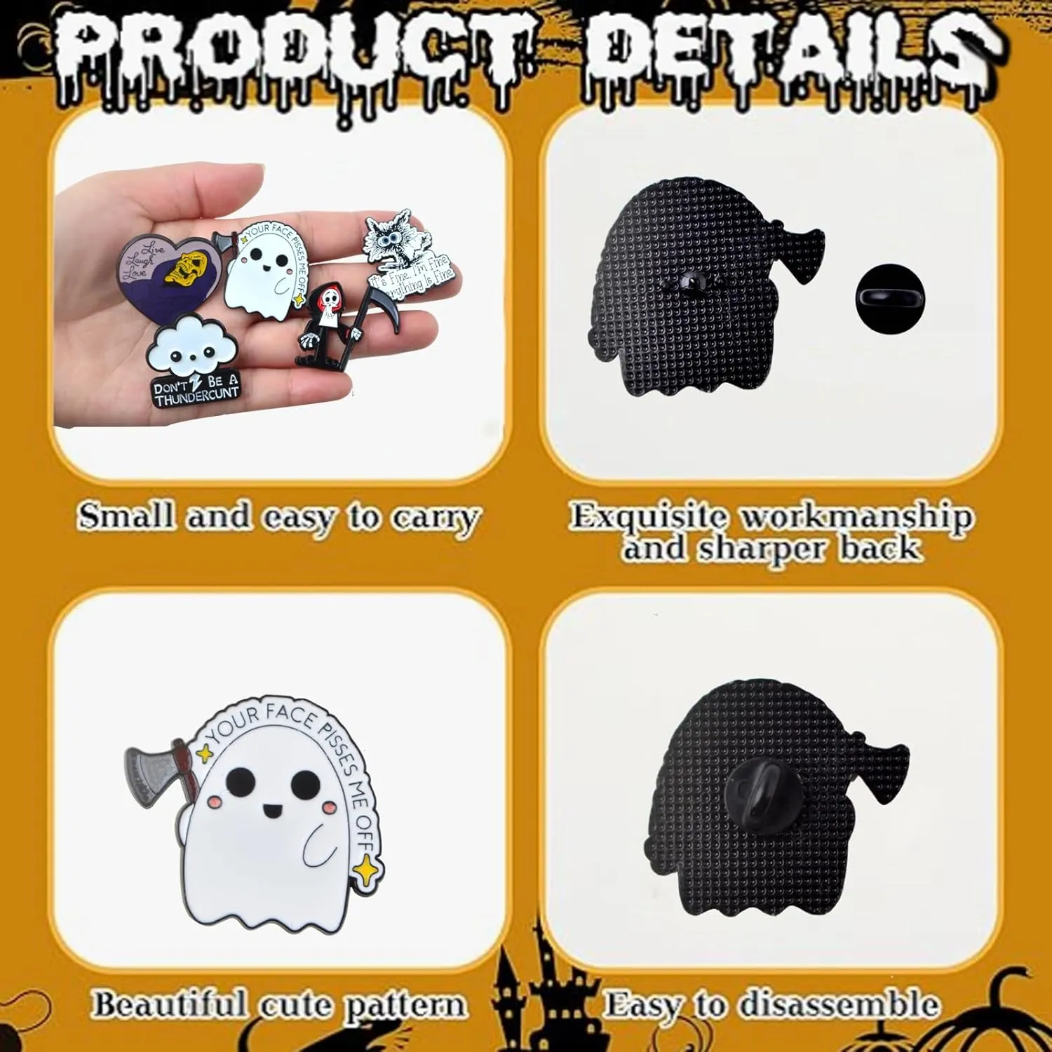Cartoon Animal Halloween Theme Butterfly Sunflower Funny Cute Kettle Heart Cloudy Bird Mirror Warning Sign Record Gramophone Racing Flag Enamel Brooch Pin Backpack Jacket Jacket Hat Decoration Gift