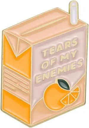 Cartoon Orange Flavored Soda Box Enamel Pin TEARS OF MY ENEMIES Brooch Cute Drink Badge Clothing Bags Jackets Accessories Jewelry Gift
