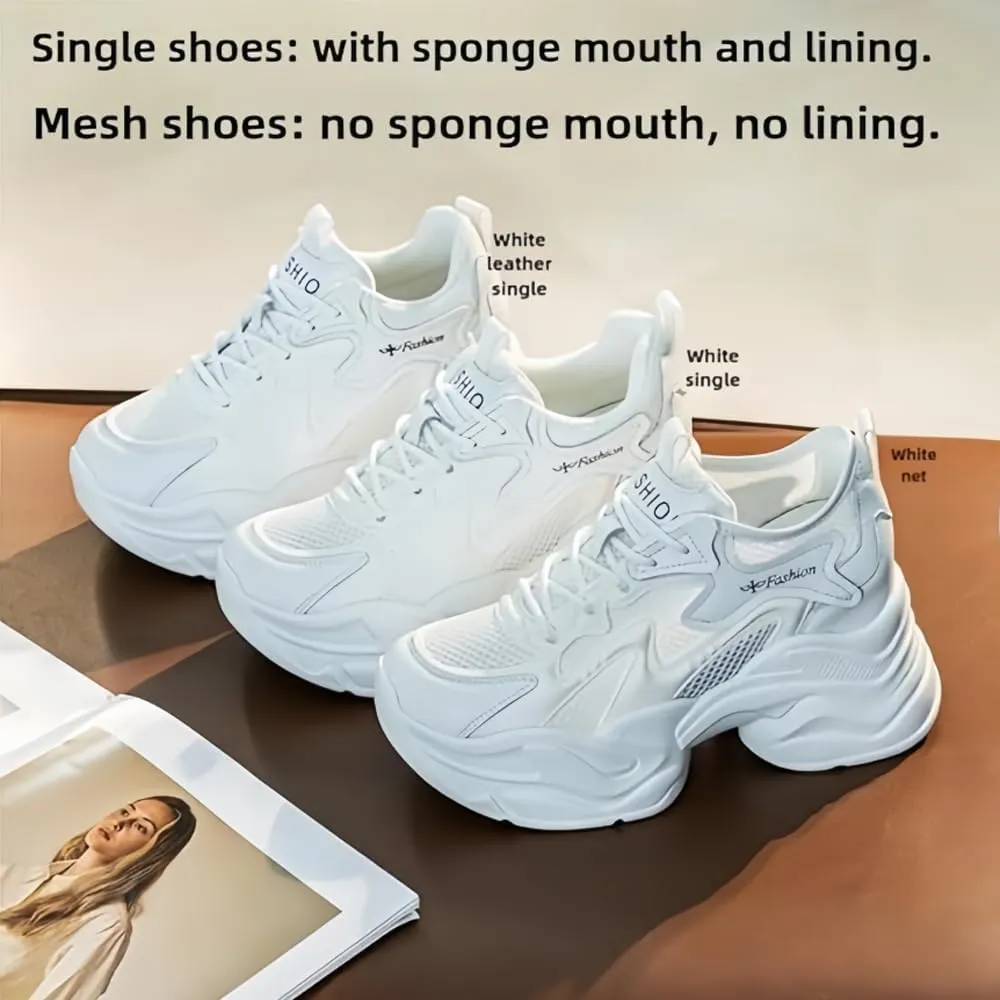 Casual Height-Enhancing dad Shoes,Fashion Lace Up Height Increasing Chunky Shoes Comfortable Non Slip Platform Dad Shoes,Chunky Sneakers for Women