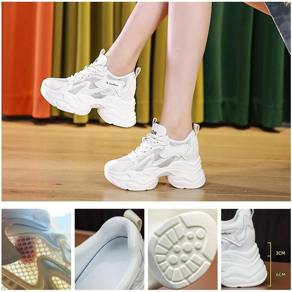 Casual Height-Enhancing dad Shoes,Fashion Lace Up Height Increasing Chunky Shoes Comfortable Non Slip Platform Dad Shoes,Chunky Sneakers for Women