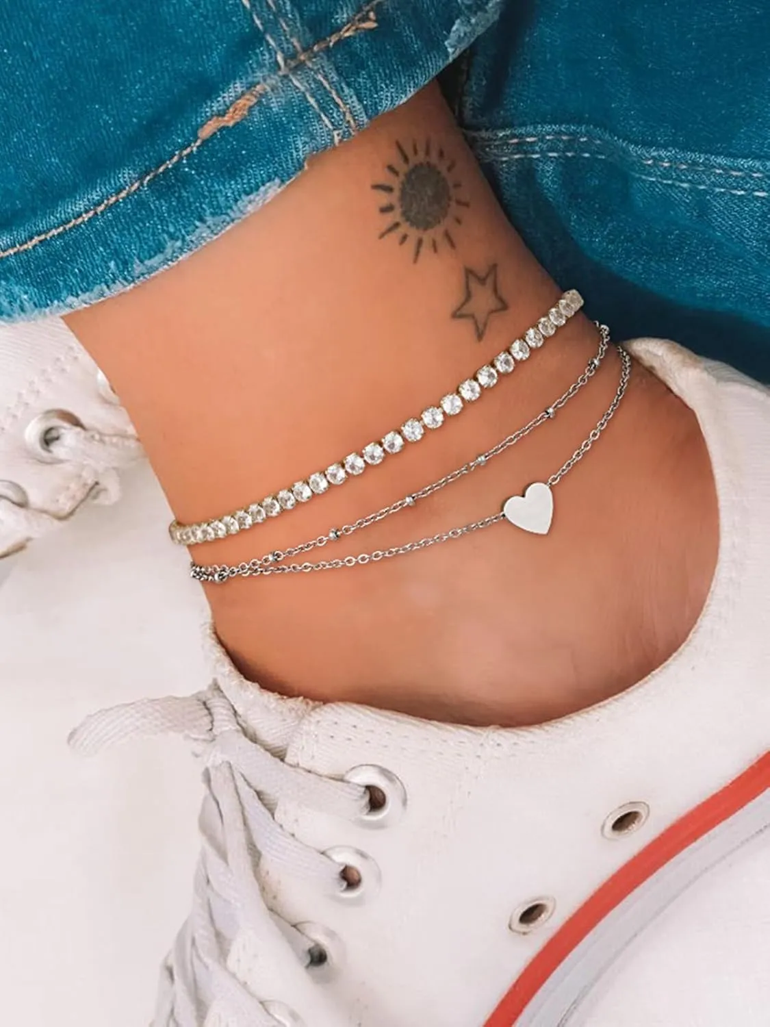 ChainsHouse Anklet Bracelets for Women, Gold Plated/Stainless Steel Layered Waterproof Anklets Cubic Zirconia Snake Cuban Chain Anklets Set for Women Summer Beach Jewelry Gifts