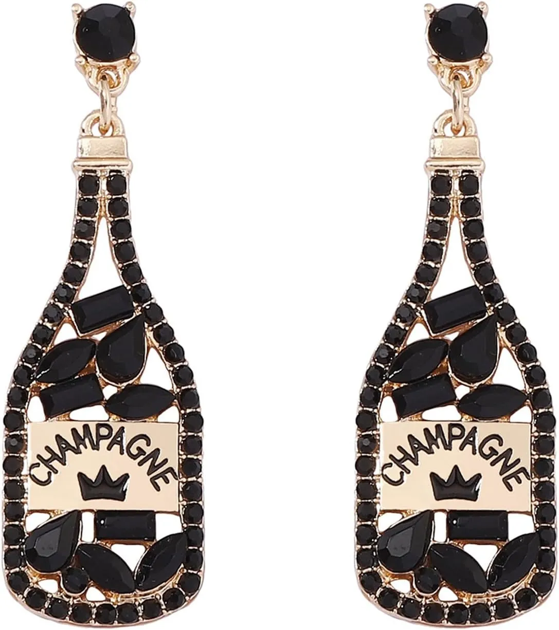 Champagne Earrings for Women Dainty Sparkling Rhinestone Champagne Bottle Earrings Margarita Earrings Tequila Earrings Crystal Wine Beer Glass Dangle Earrings Wedding Birthday Parties Jewelry Gifts