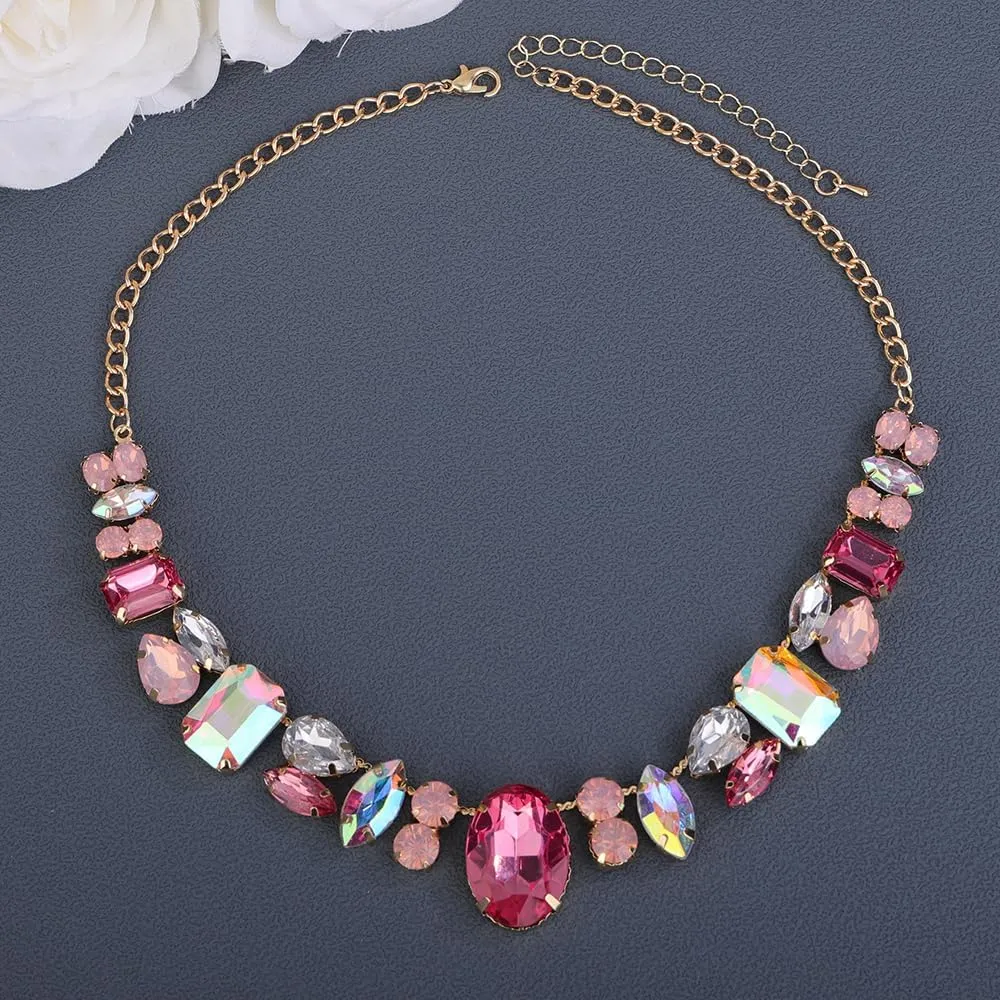 Chargances Charm Blue Full Rhinestone Necklace Sparkle Geometric Crystal Choker Luxurious Statement Short Neck Chunky Chain Collar for Women
