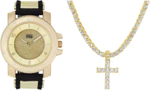 Charles Raymond Bling-ed Out Rapper Favorites - Ice'd Pendant w/Gold or Silver Necklace & Fully Bling'd Out Luxurious Gold or Silver Watch Set - NW2021