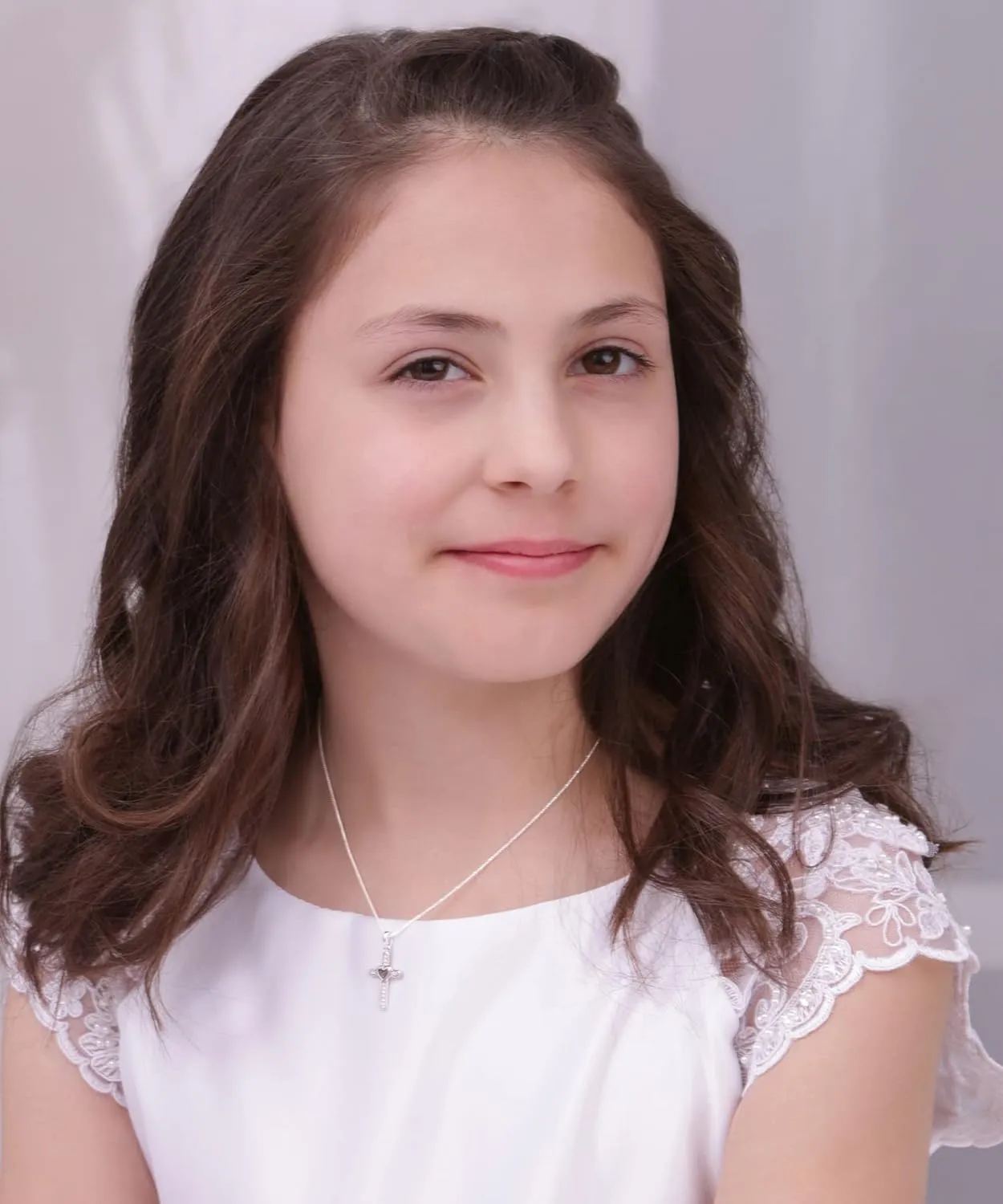 Cherished Moments Children's Sterling Silver Cross Necklace with Hearts for First Communion Gift for Girls