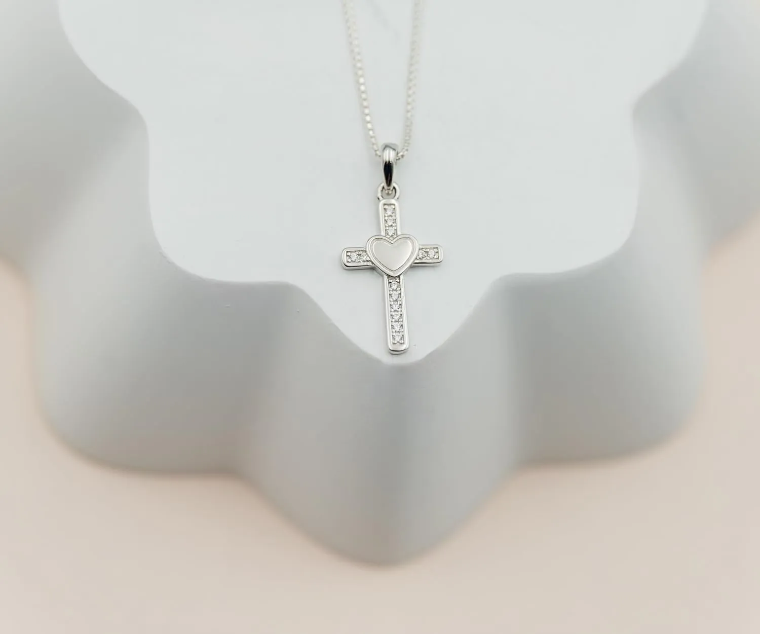 Cherished Moments Children's Sterling Silver Cross Necklace with Hearts for First Communion Gift for Girls