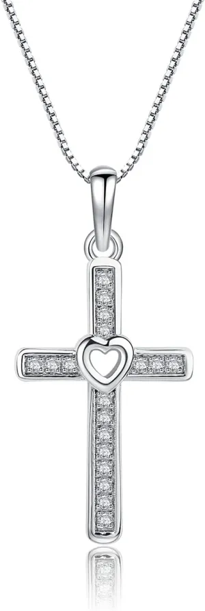 Cherished Moments Children's Sterling Silver Cross Necklace with Hearts for First Communion Gift for Girls