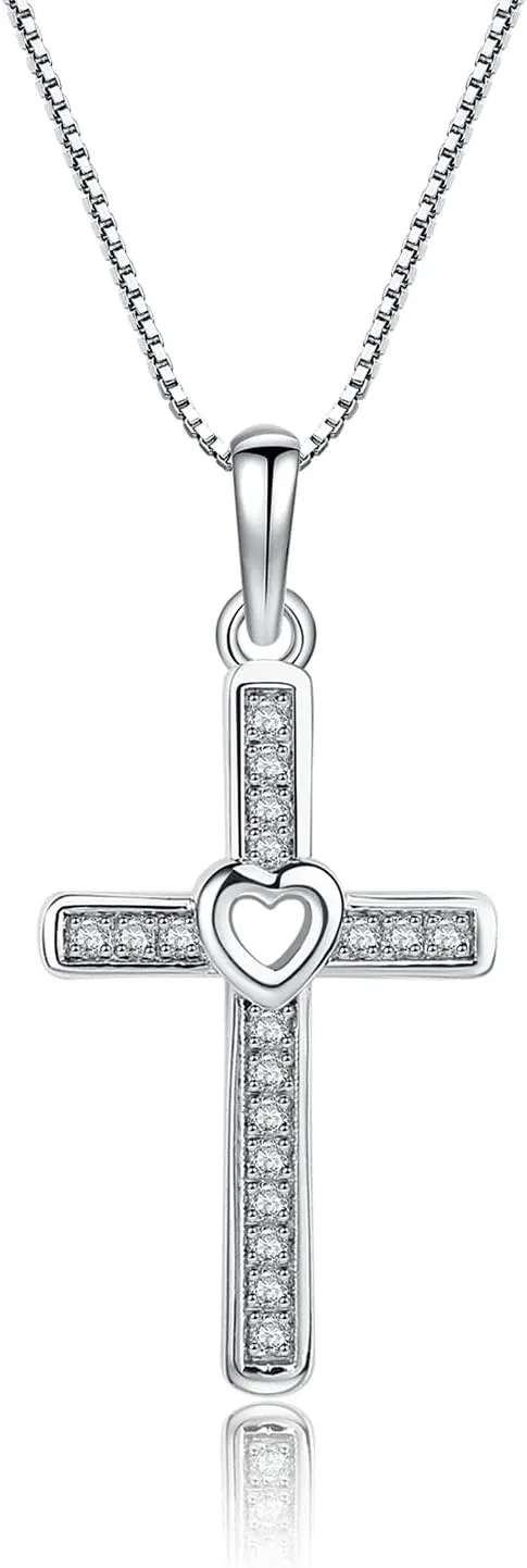 Cherished Moments Children's Sterling Silver Cross Necklace with Hearts for First Communion Gift for Girls