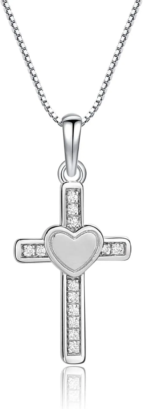 Cherished Moments Children's Sterling Silver Cross Necklace with Hearts for First Communion Gift for Girls