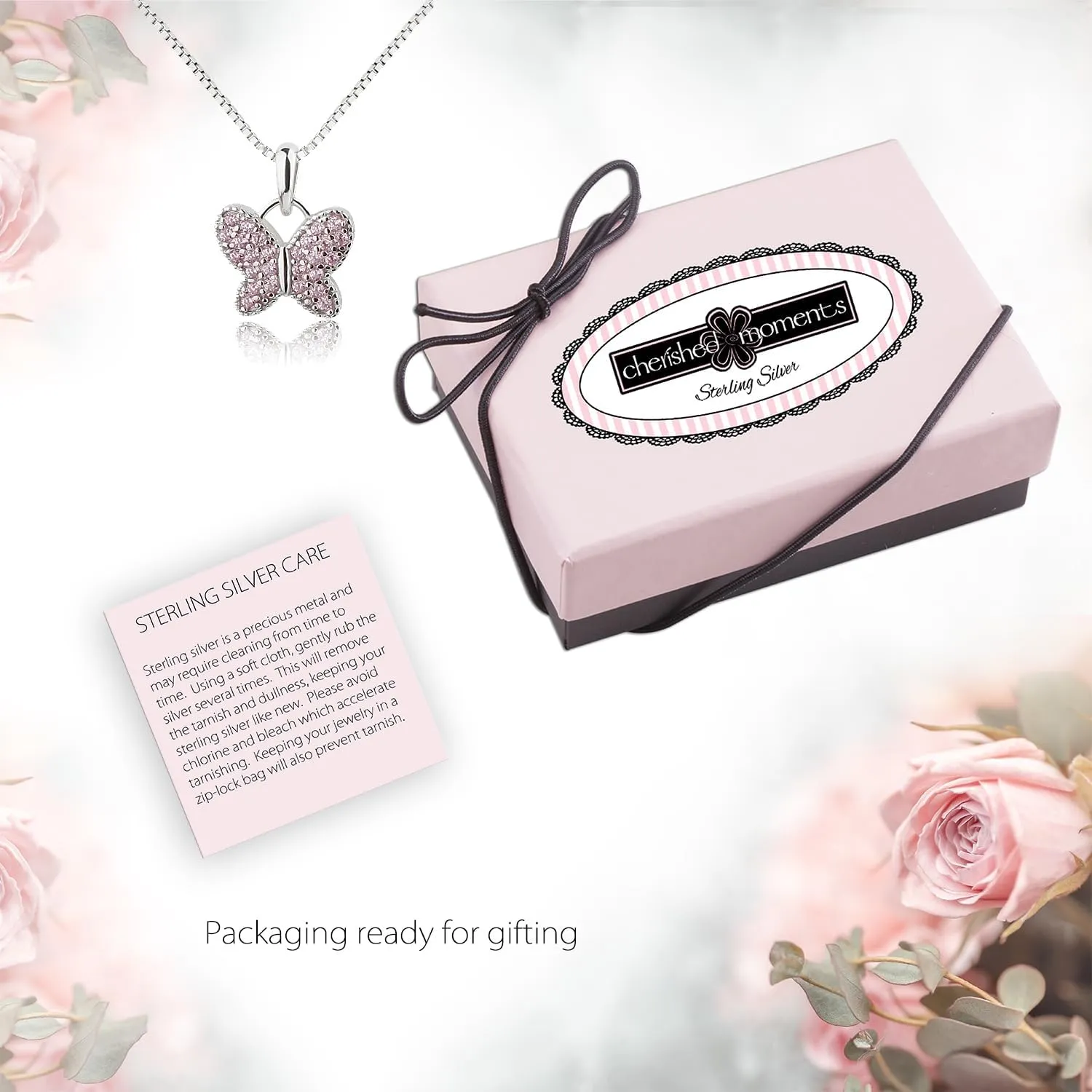 Cherished Moments Girl's Sterling Silver Butterfly CZ Birthstone Necklace for Toddlers, Little Girls, Teens, or Women