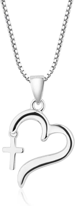 Cherished Moments Girl's Sterling Silver First Communion or Confirmation "Dangling Cross" Heart Necklace