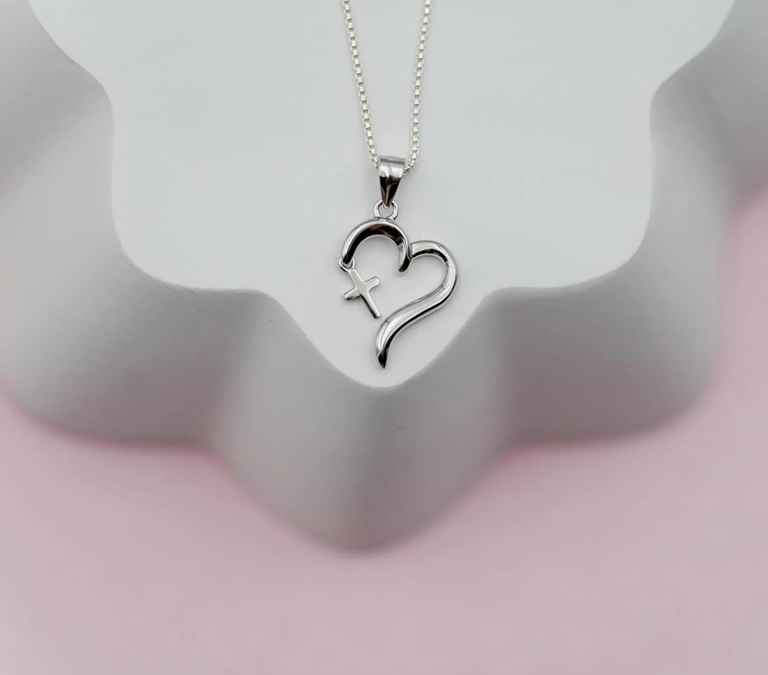 Cherished Moments Girl's Sterling Silver First Communion or Confirmation "Dangling Cross" Heart Necklace