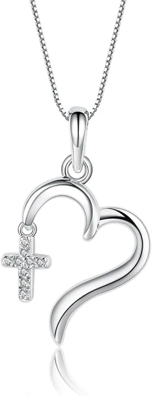 Cherished Moments Girl's Sterling Silver First Communion or Confirmation "Dangling Cross" Heart Necklace