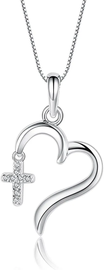 Cherished Moments Girl's Sterling Silver First Communion or Confirmation "Dangling Cross" Heart Necklace