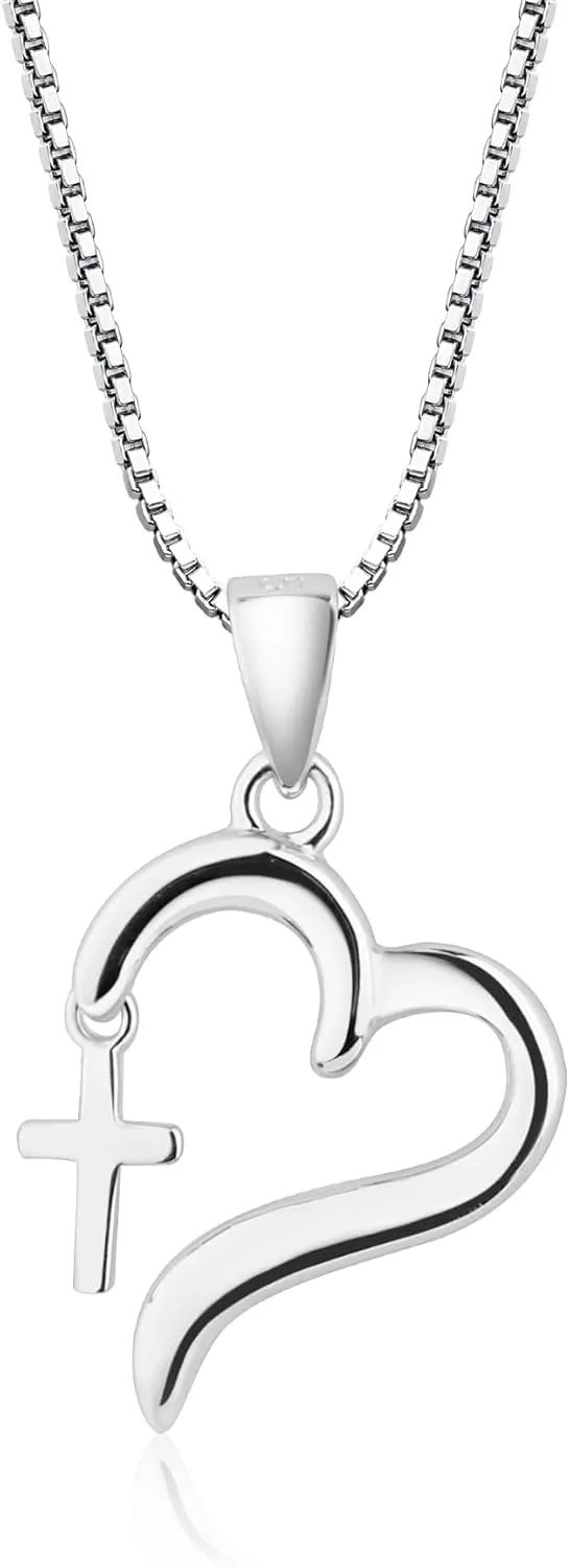 Cherished Moments Girl's Sterling Silver First Communion or Confirmation "Dangling Cross" Heart Necklace