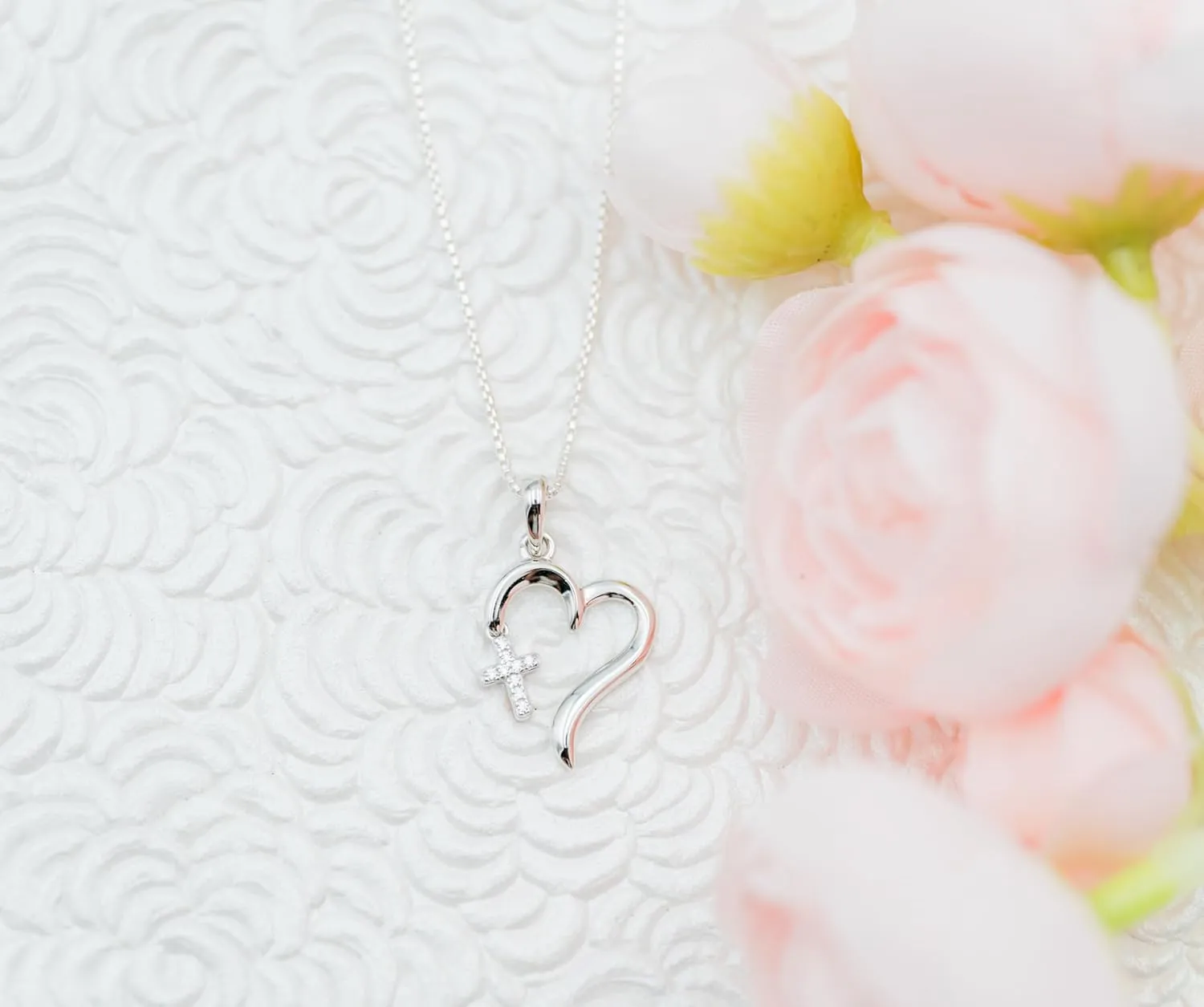 Cherished Moments Girl's Sterling Silver First Communion or Confirmation "Dangling Cross" Heart Necklace