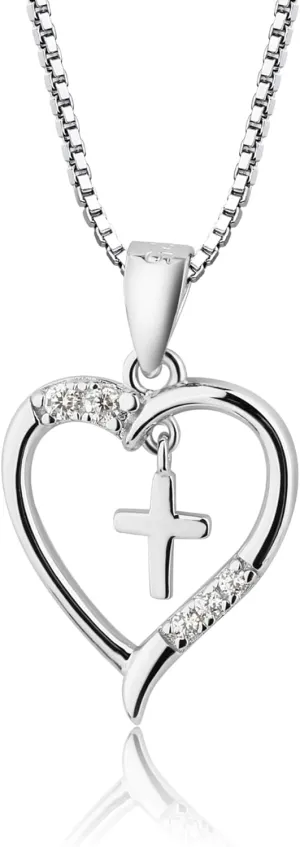 Cherished Moments Girl's Sterling Silver First Communion "Dancing Cross" Heart Necklace