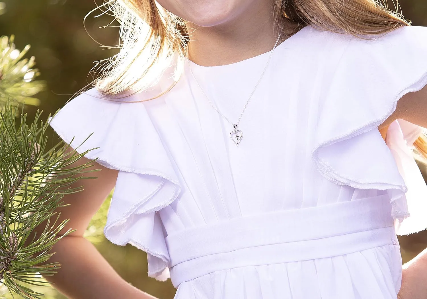 Cherished Moments Girl's Sterling Silver First Communion "Dancing Cross" Heart Necklace