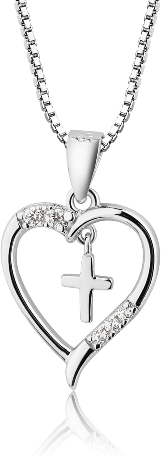Cherished Moments Girl's Sterling Silver First Communion "Dancing Cross" Heart Necklace