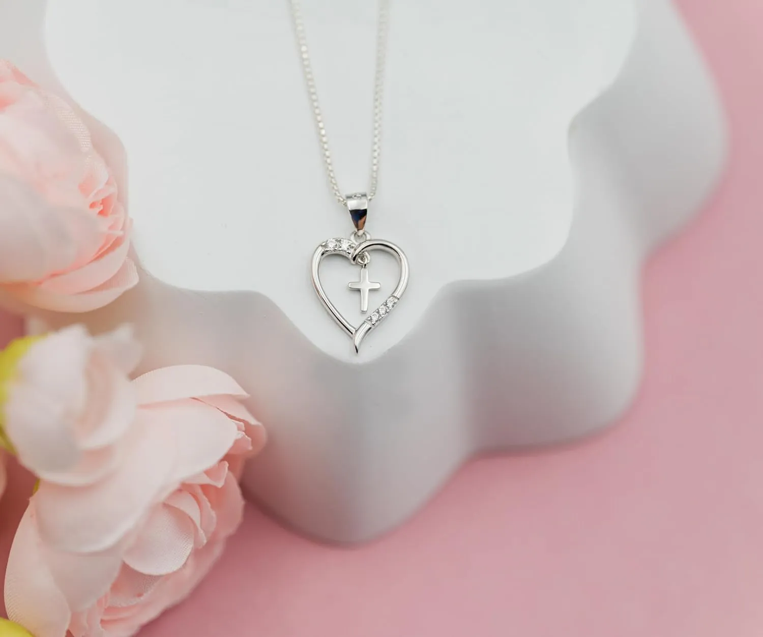 Cherished Moments Girl's Sterling Silver First Communion "Dancing Cross" Heart Necklace