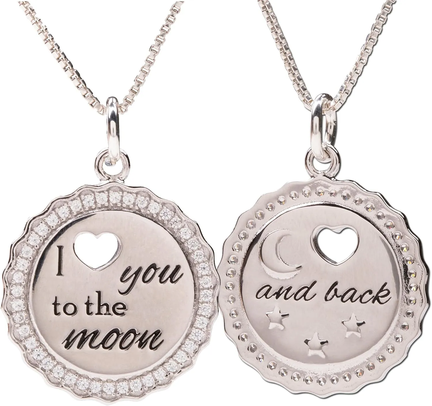 Cherished Moments Girl's Sterling Silver "I Love you to the Moon and Back" Charm Necklace with CZs