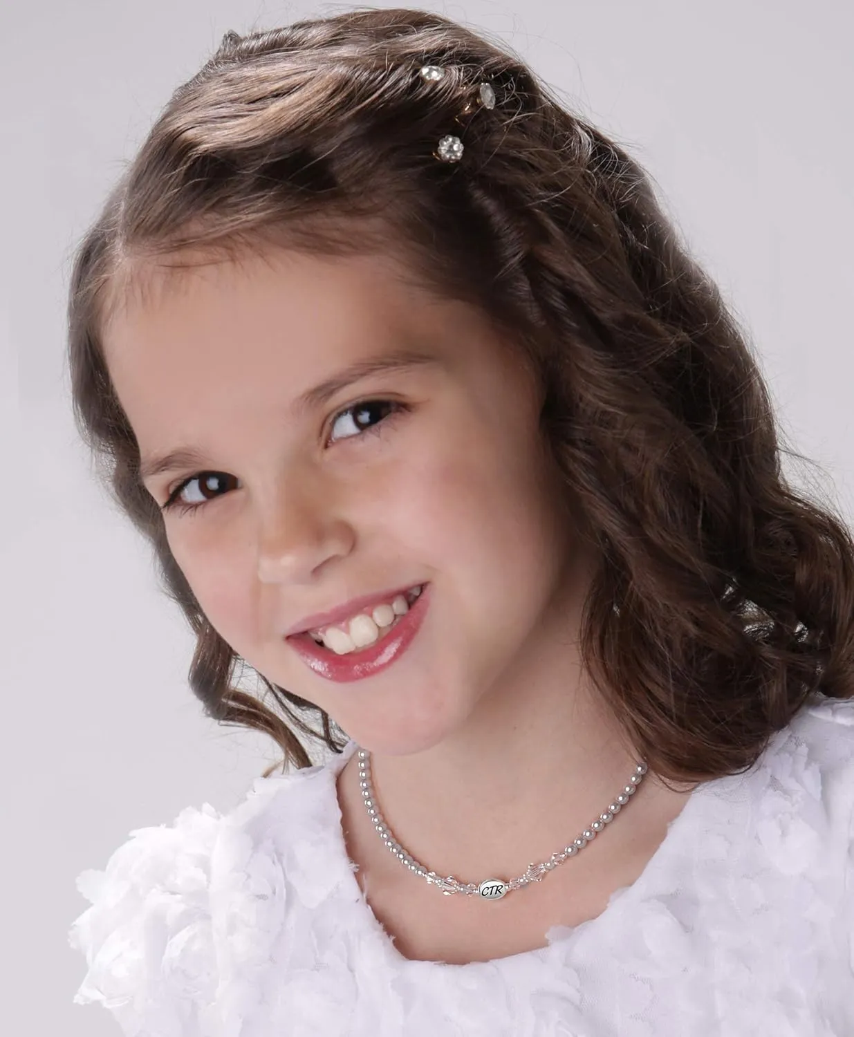 Cherished Moments Sterling Silver Child's CTR Bracelet or Necklace for Girls with Simulated Pearls and Crystals (5-12 years)