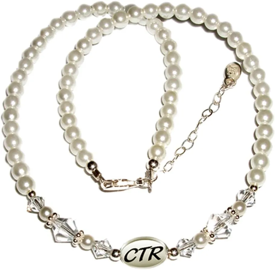 Cherished Moments Sterling Silver Child's CTR Bracelet or Necklace for Girls with Simulated Pearls and Crystals (5-12 years)