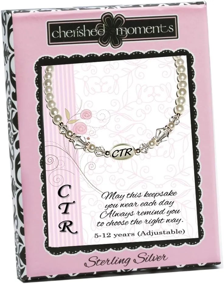 Cherished Moments Sterling Silver Child's CTR Bracelet or Necklace for Girls with Simulated Pearls and Crystals (5-12 years)