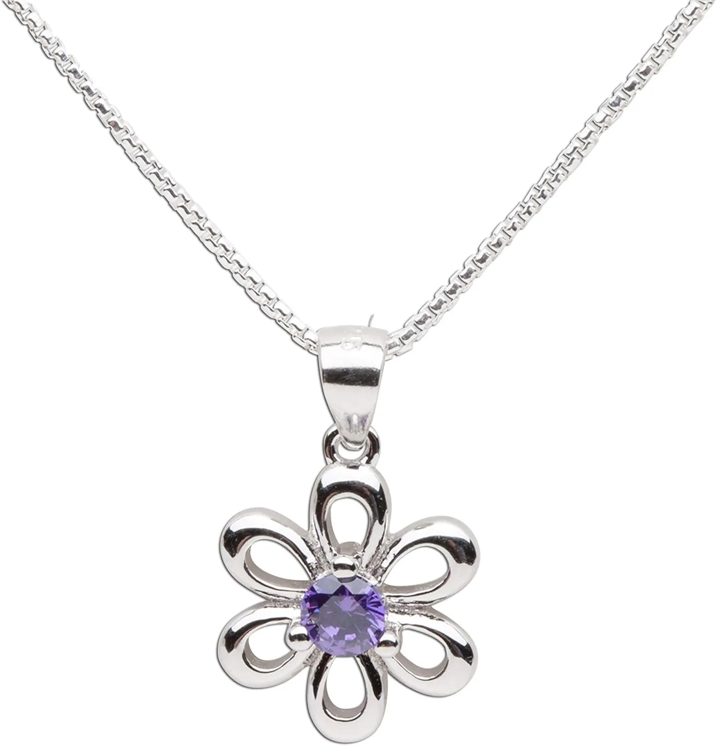 Cherished Moments Sterling Silver Daisy Simulated Birthstone Necklace