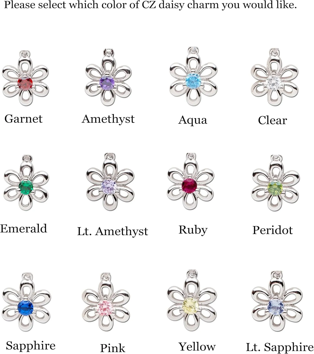 Cherished Moments Sterling Silver Daisy Simulated Birthstone Necklace