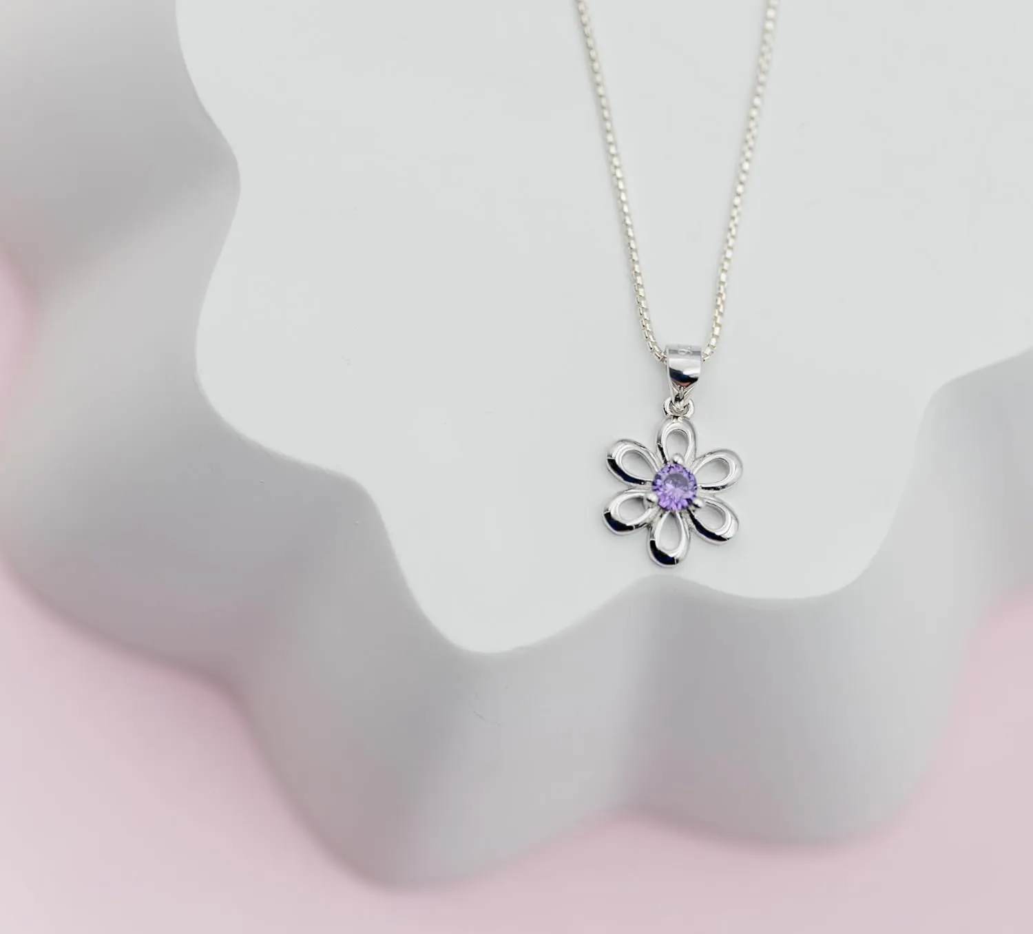 Cherished Moments Sterling Silver Daisy Simulated Birthstone Necklace