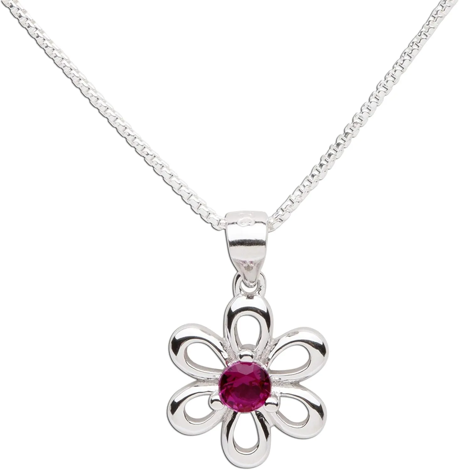 Cherished Moments Sterling Silver Daisy Simulated Birthstone Necklace