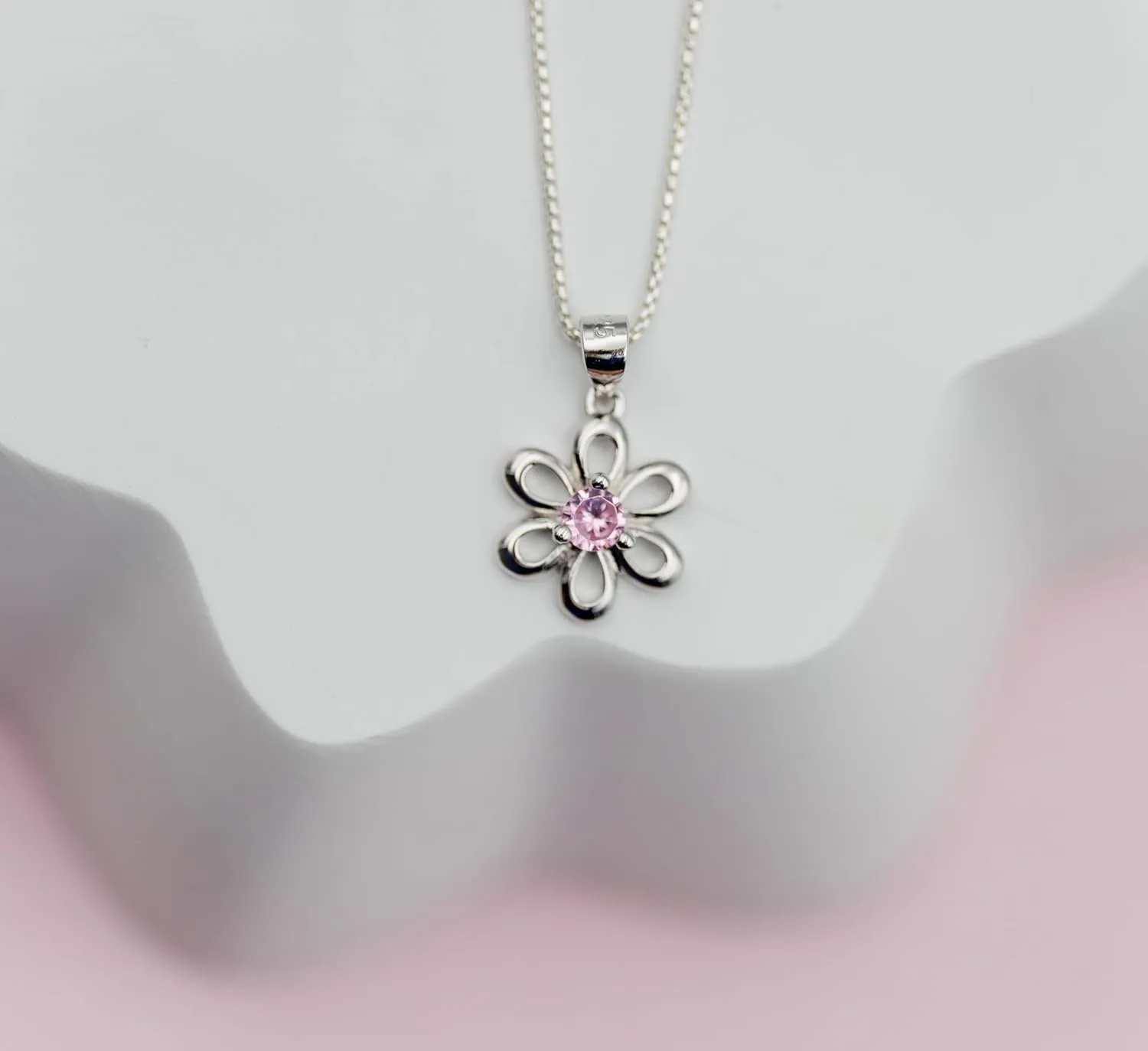 Cherished Moments Sterling Silver Daisy Simulated Birthstone Necklace