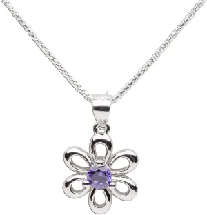 Cherished Moments Sterling Silver Daisy Simulated Birthstone Necklace