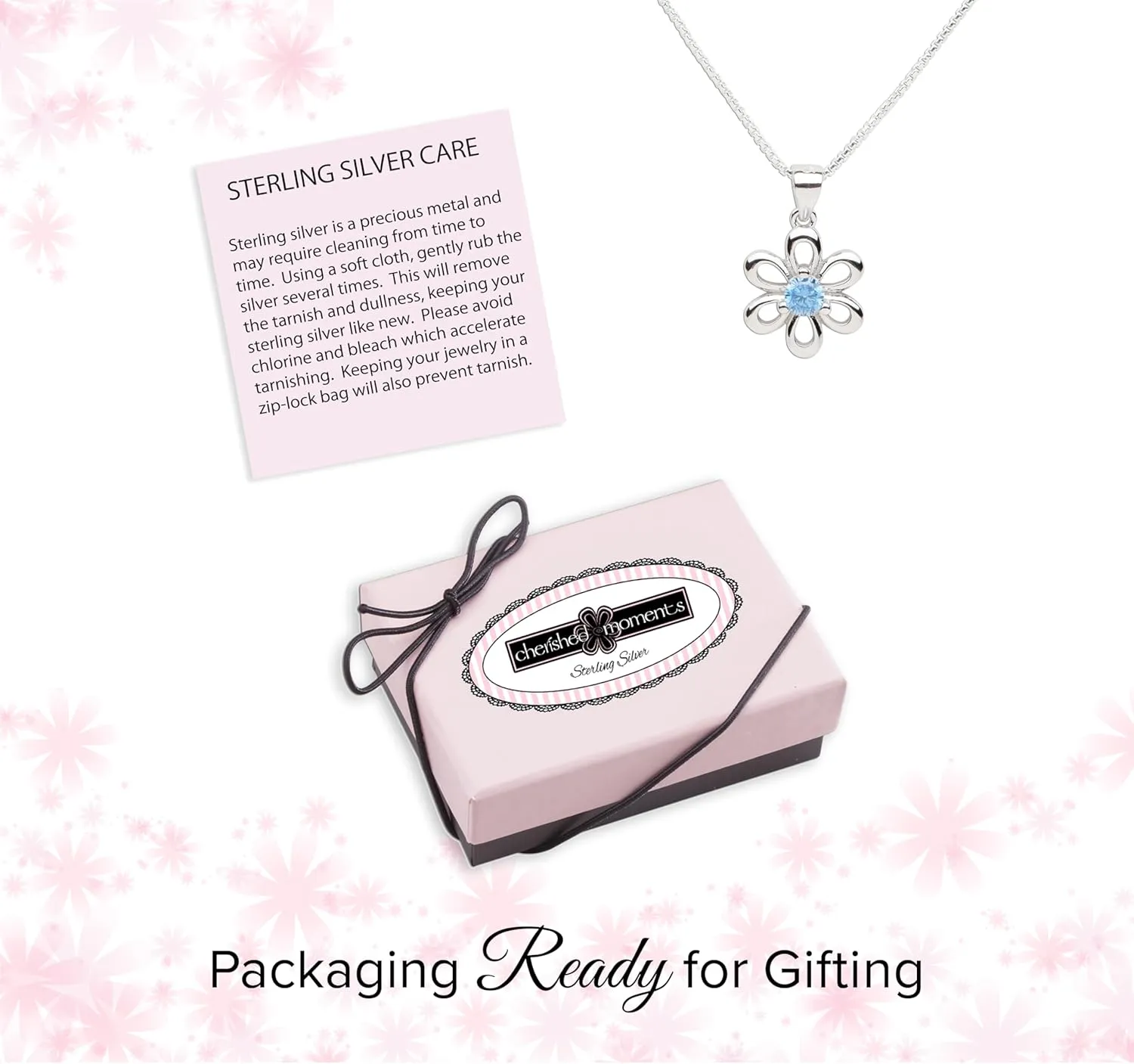 Cherished Moments Sterling Silver Daisy Simulated Birthstone Necklace