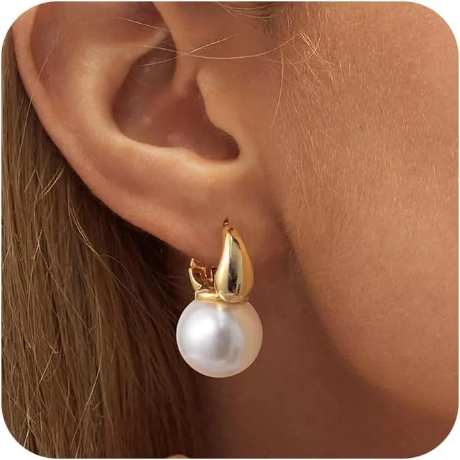 CHESKY Pearl Earrings for Women, Dainty 14K Gold Plated/925 Sterling Silver Drop Quality Handpicked AAA  Freshwater Cultured Round Pearls Dangle Earrings Wedding Jewelry for Women Gifts